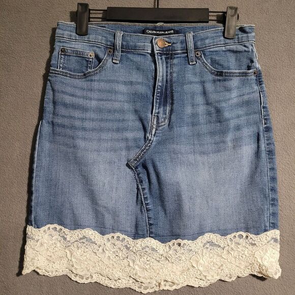 Calvin Klein Denim‎ Mini Skirt with Lace Women's Size 4 - Picture 1 of 5